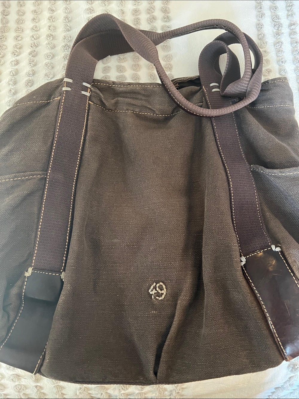 Canvas Brown Tote Bag with Leather Trim